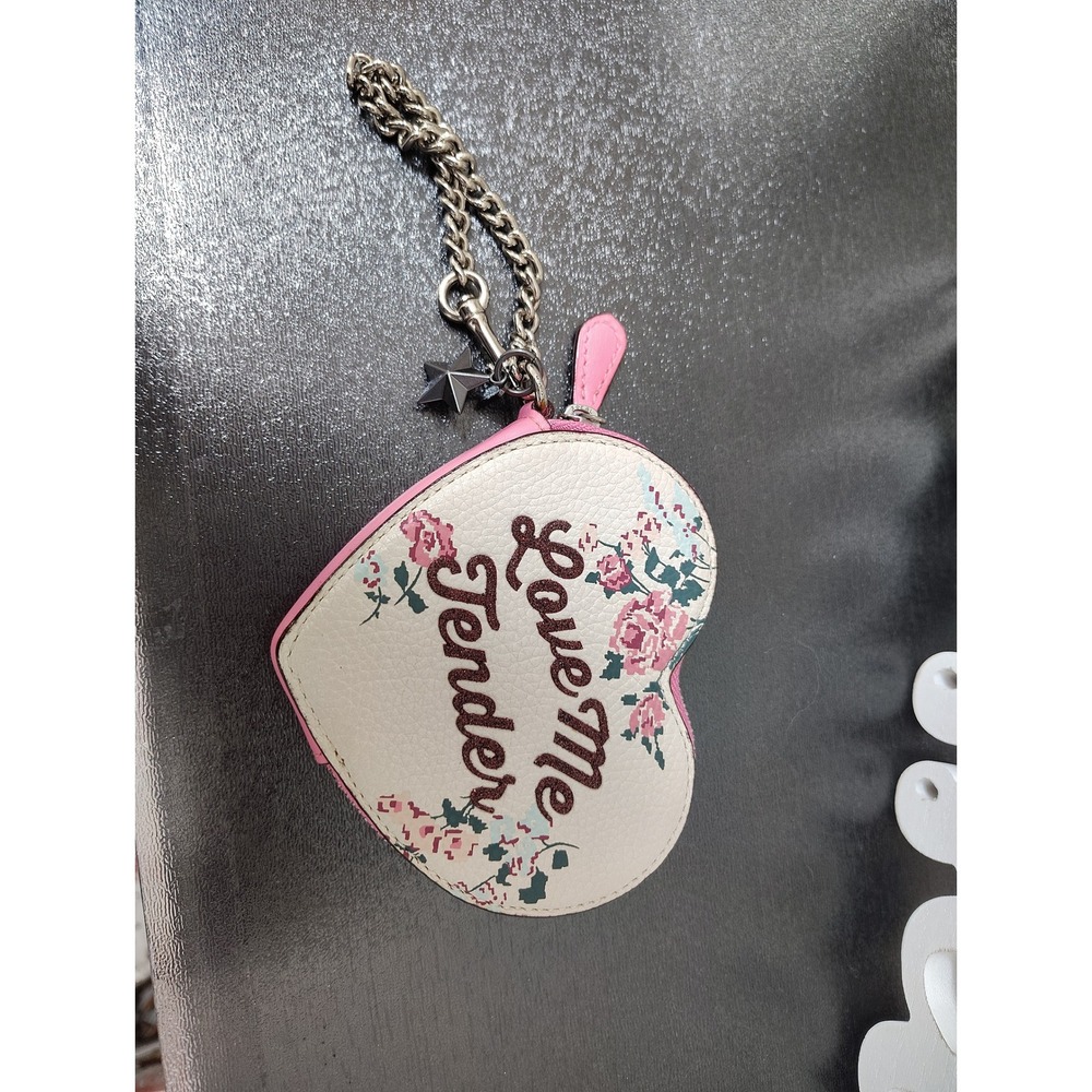Coach Elvis Presley Love Me Tender Heart Coin Purse Leather Floral Rare 2016 - Picture 7 of 12